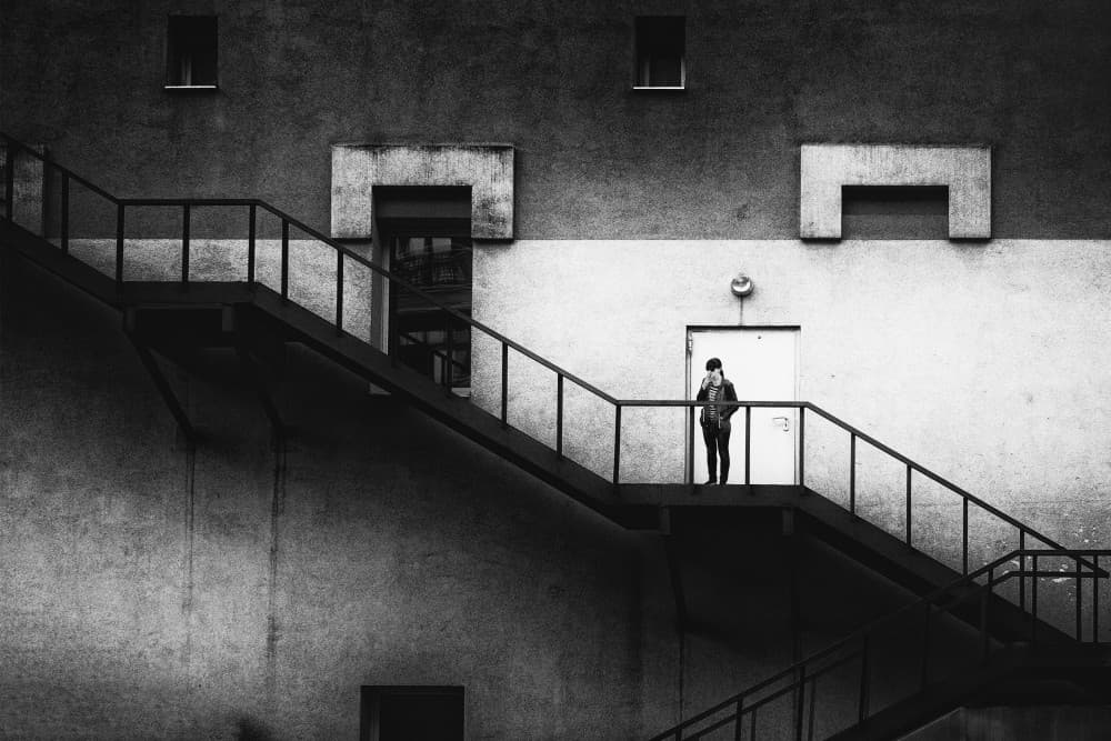 Urban Staircase Solitude by Alexander Jikharev — canvas wall art