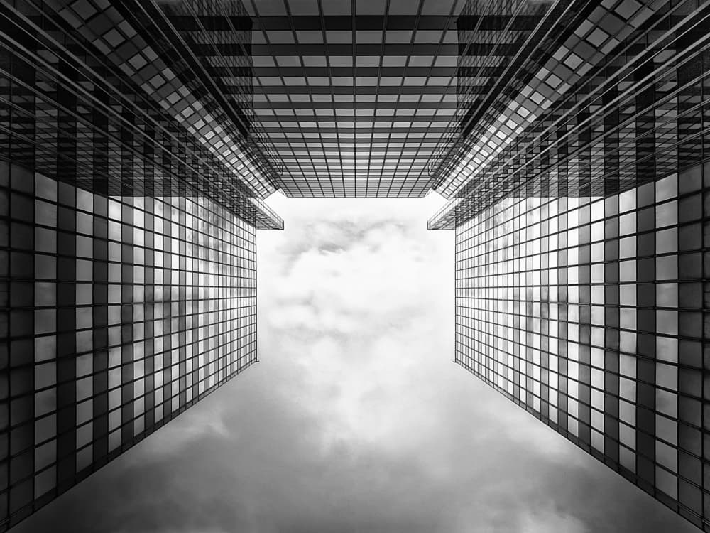 Glass Skyscraper Symmetry by Holger Droste — canvas wall art