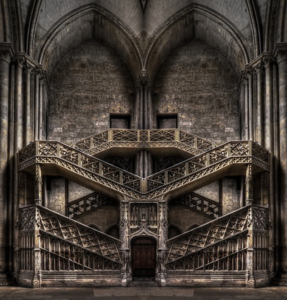 Grand Gothic Staircase by Jacek Stefan — canvas wall art