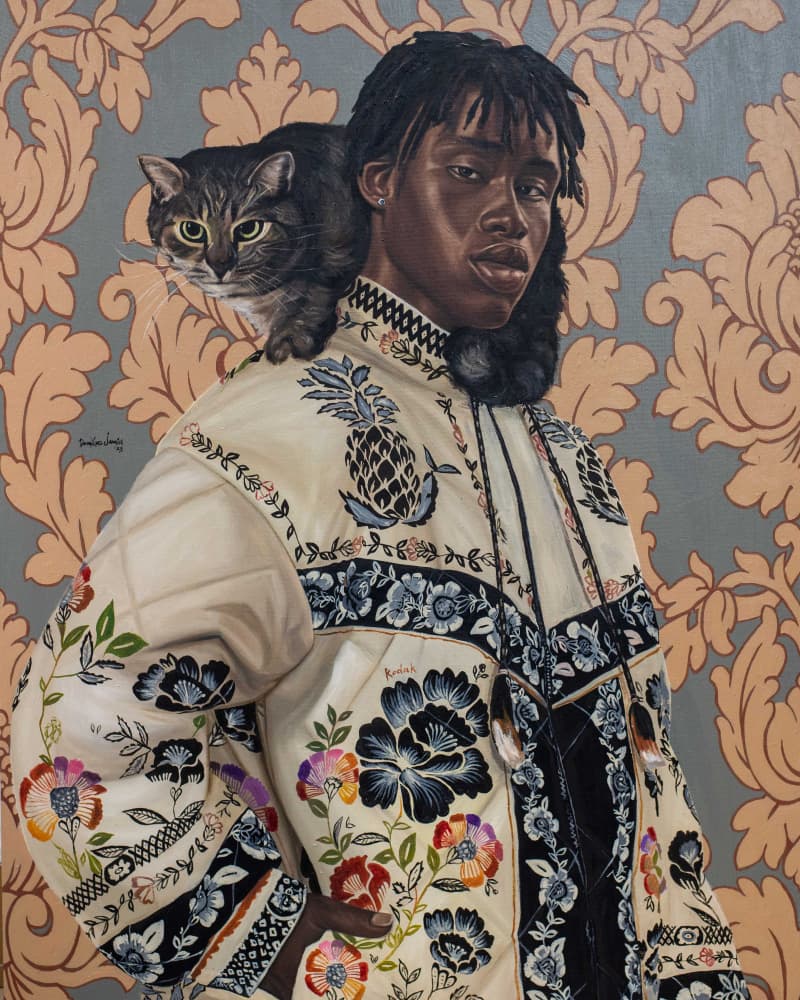 Man and Cat Portrait by Damilare Jamiu — canvas wall art