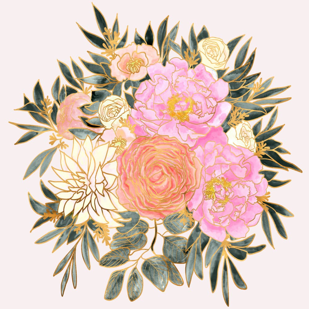Blush Pink Peony Bouquet by Rosana Laiz Blursbyai — canvas wall art