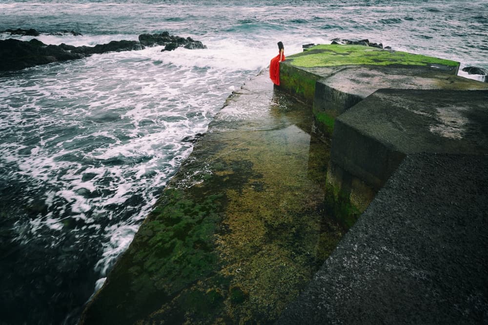 Solitary Red Dress Coast by Dominic Dähncke — canvas wall art