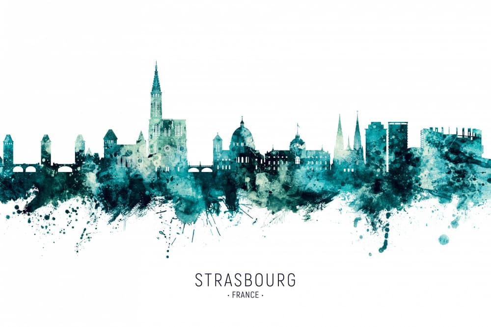 Strasbourg Watercolor Skyline by Michael Tompsett — canvas wall art