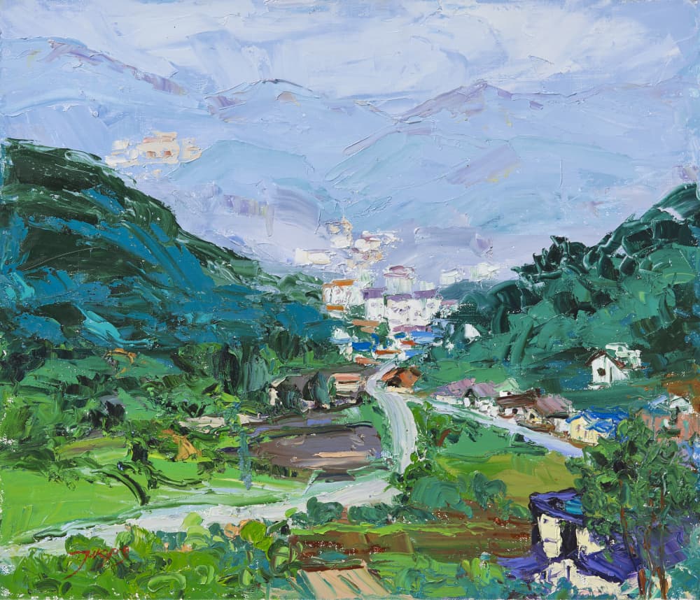 Vibrant Mountain Village by Jukyong Park — canvas wall art