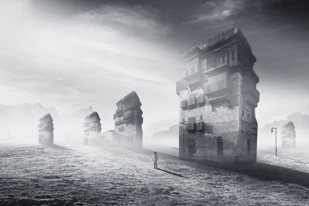 Solitary Figure Ancient City by Hussain Buhligaha — canvas wall art