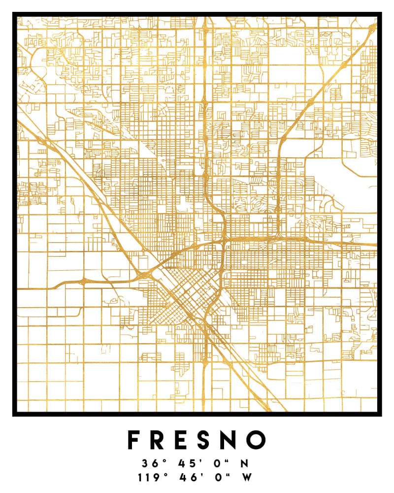 Fresno Gold Map by Emiliano Deificus — canvas wall art