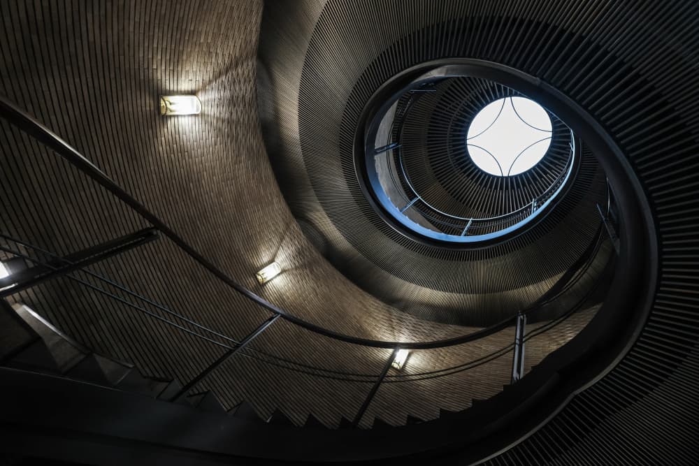 Upward Spiral Staircase by Tomoshi Hara — canvas wall art