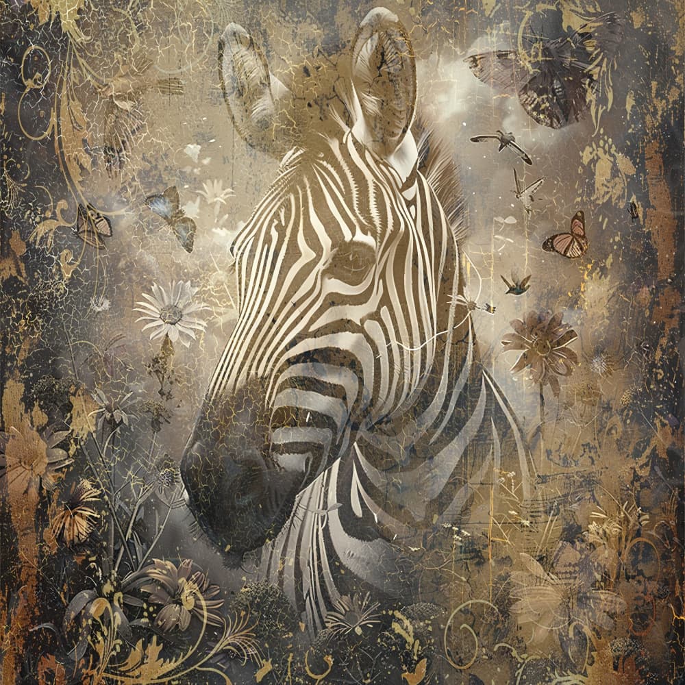 Vintage Zebra Botanicals by Rafal Kulik — canvas wall art