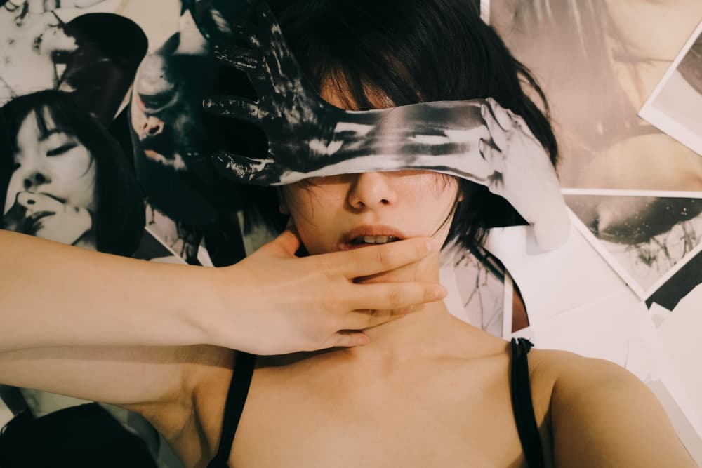 Mysterious Blindfold Portrait by Midoriselfphoto — canvas wall art