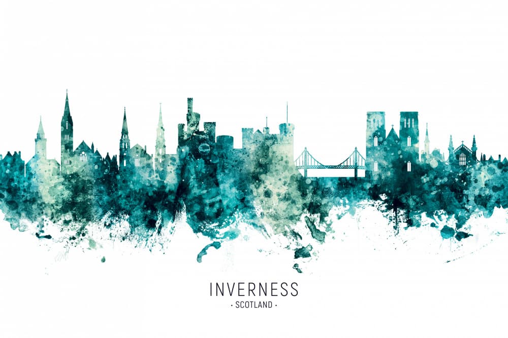 Inverness Watercolor Skyline by Michael Tompsett — canvas wall art