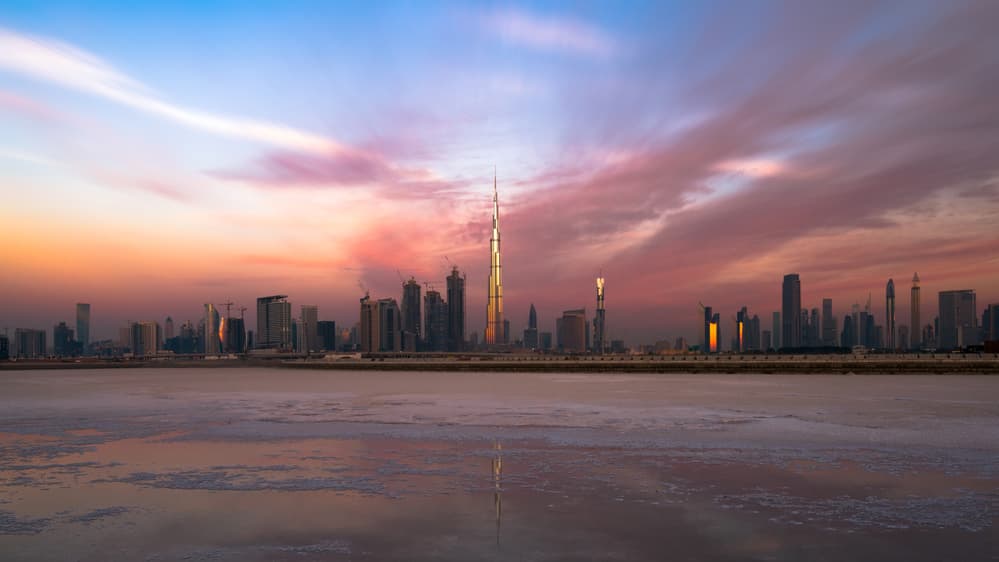Dubai Sunset Skyline by Zohaib Anjum — canvas wall art