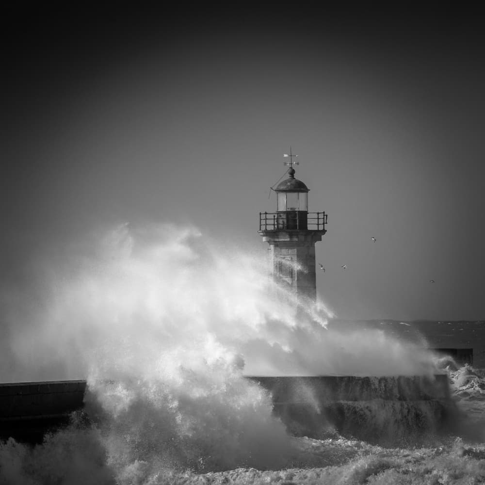 Dramatic Lighthouse Storm by Marco Faria — canvas wall art