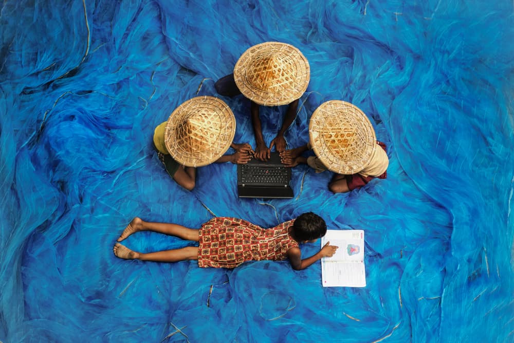 Children Studying on Nets by Prithul Das — canvas wall art