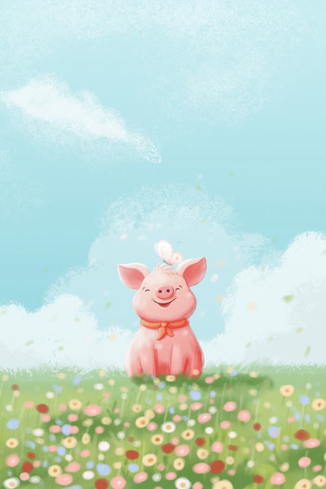 Happy Pig Flower Field by Xuan Thai — canvas wall art