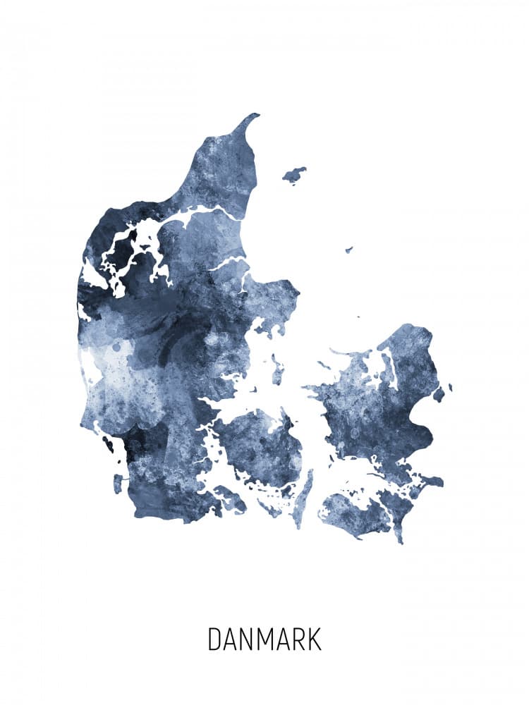 Denmark Watercolor Map by Michael Tompsett — canvas wall art