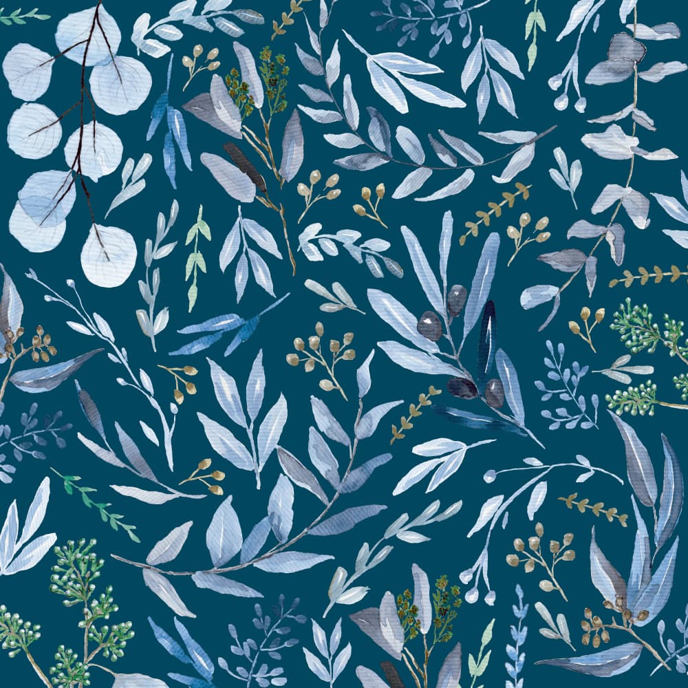 Eucalyptus Leaves Pattern Dark Blue by Anis Illustration — canvas wall art