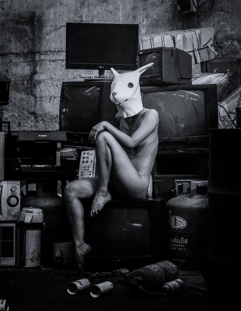 Rabbit Mask Dystopia by ADIREK M — canvas wall art