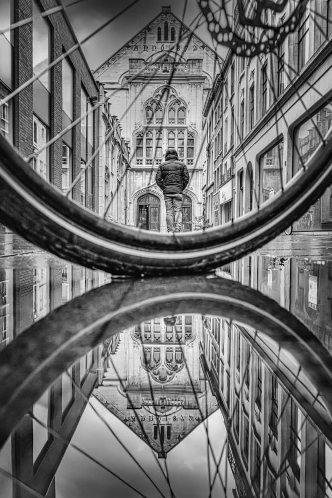 Urban Wheel Reflection by erwin hodister — canvas wall art
