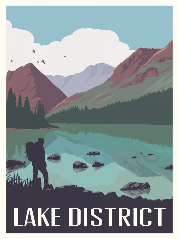 Lake District Hiker View by Retrodrome — canvas wall art