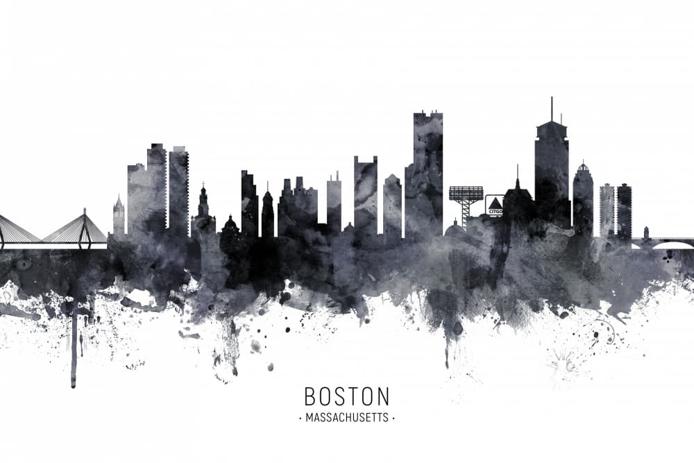 Boston Skyline Watercolor by Michael Tompsett — canvas wall art