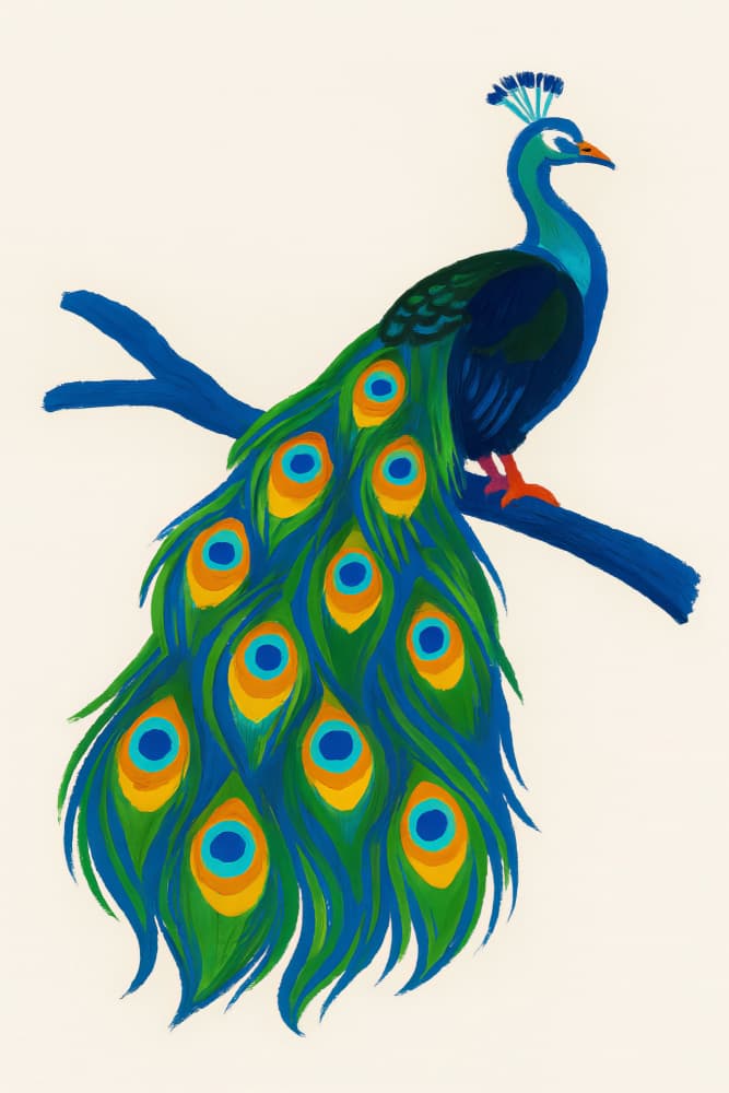 Colorful Peacock on Branch by Frida Floral Studio — canvas wall art