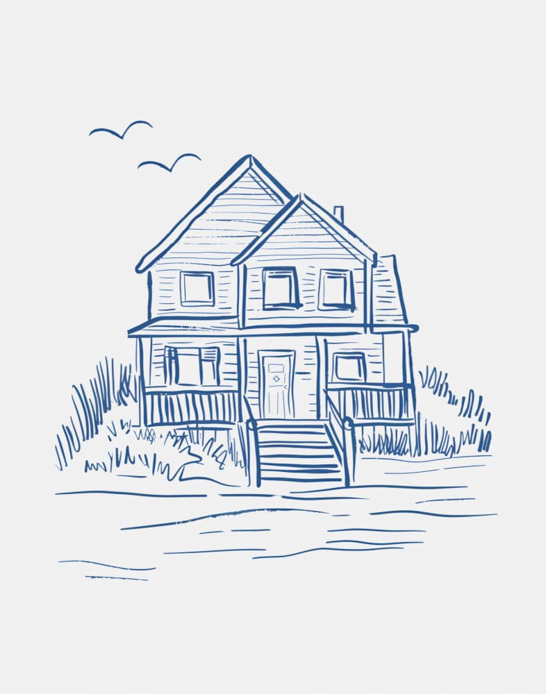 Blue House Line Drawing by Jolly and Dash — canvas wall art