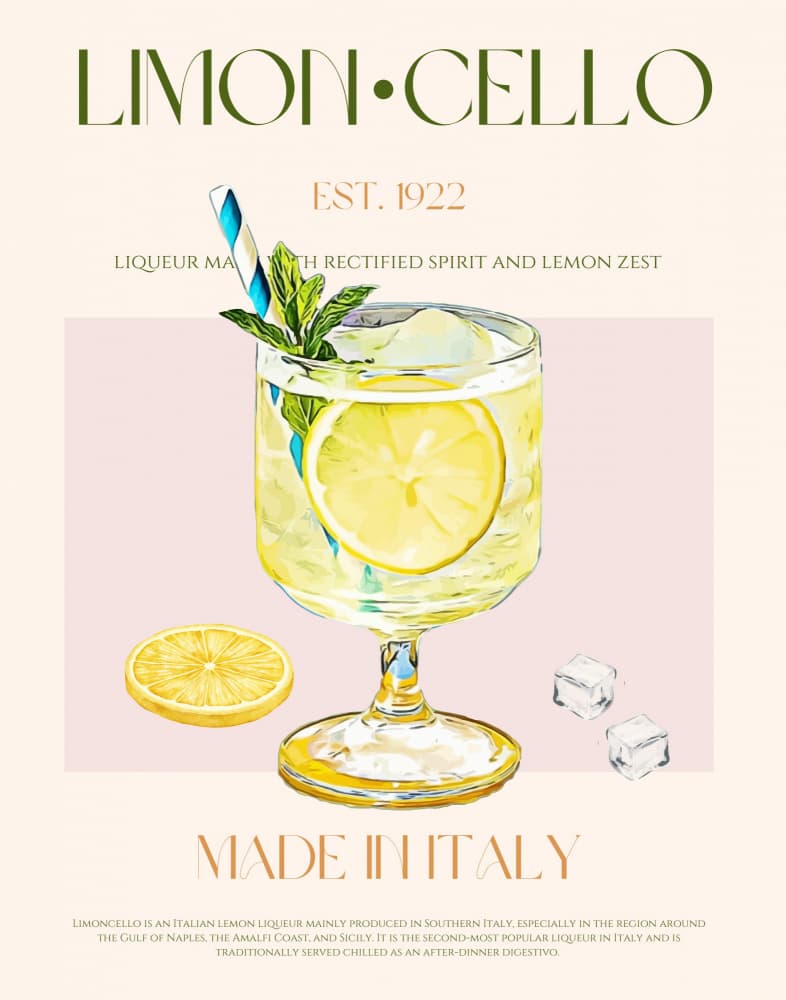 Illustration Of A Limoncello Drink by Nazma Khokhar — canvas wall art