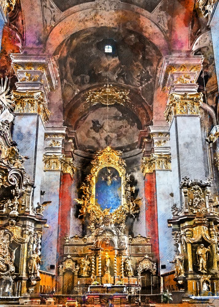 Ornate Church Interior by Justyna Jaszke — canvas wall art