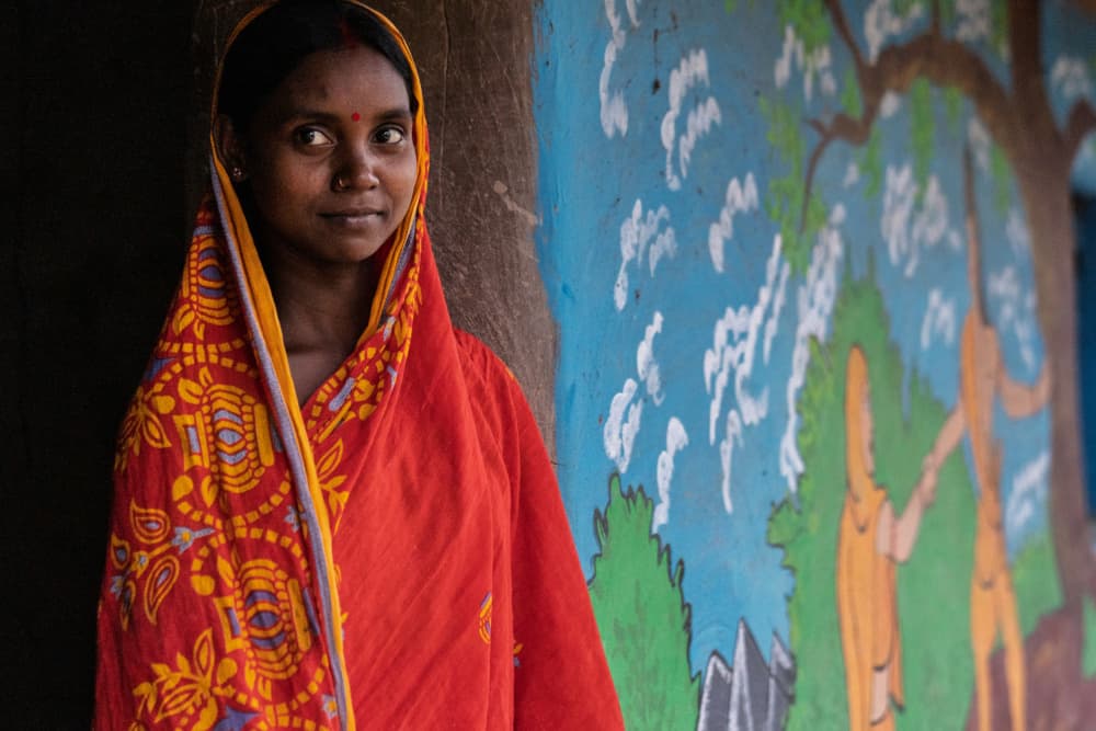 Indian Woman and Mural by Corinne Spector — canvas wall art