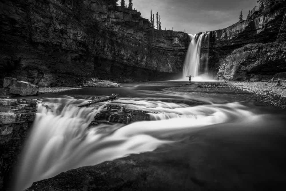 Majestic Waterfall Embrace by Christoph Schaarschmidt — canvas wall art