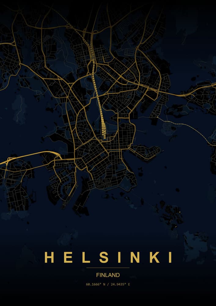 Helsinki Golden Map by HUGO — canvas wall art