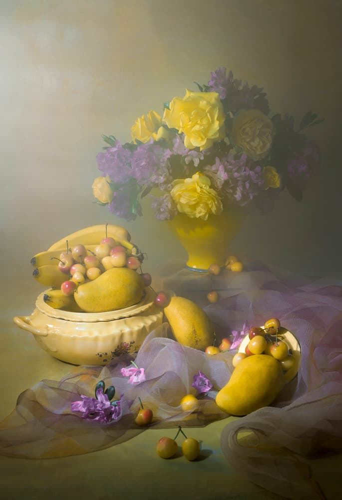 Elegant Fruit and Flowers by Lydia Jacobs — canvas wall art
