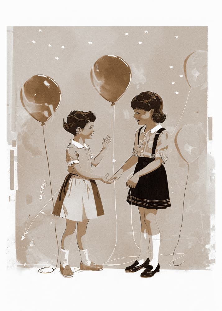 Happy Girls With Balloons by Pictufy Studio IV — canvas wall art