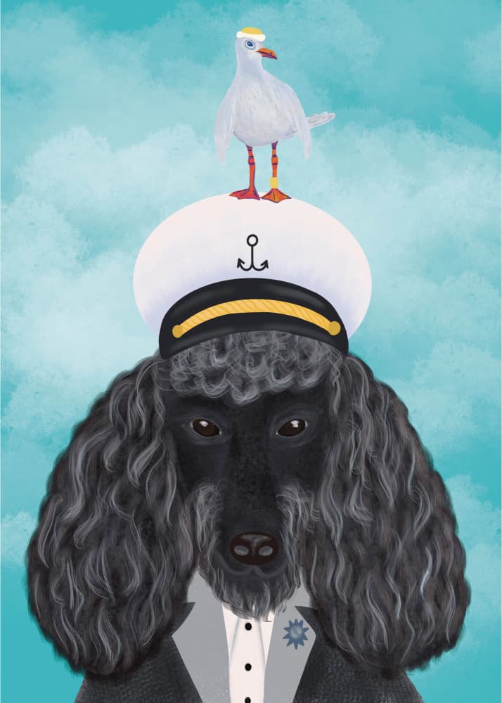 Captain Poodle And Seagull by Aliya Putrus — canvas wall art