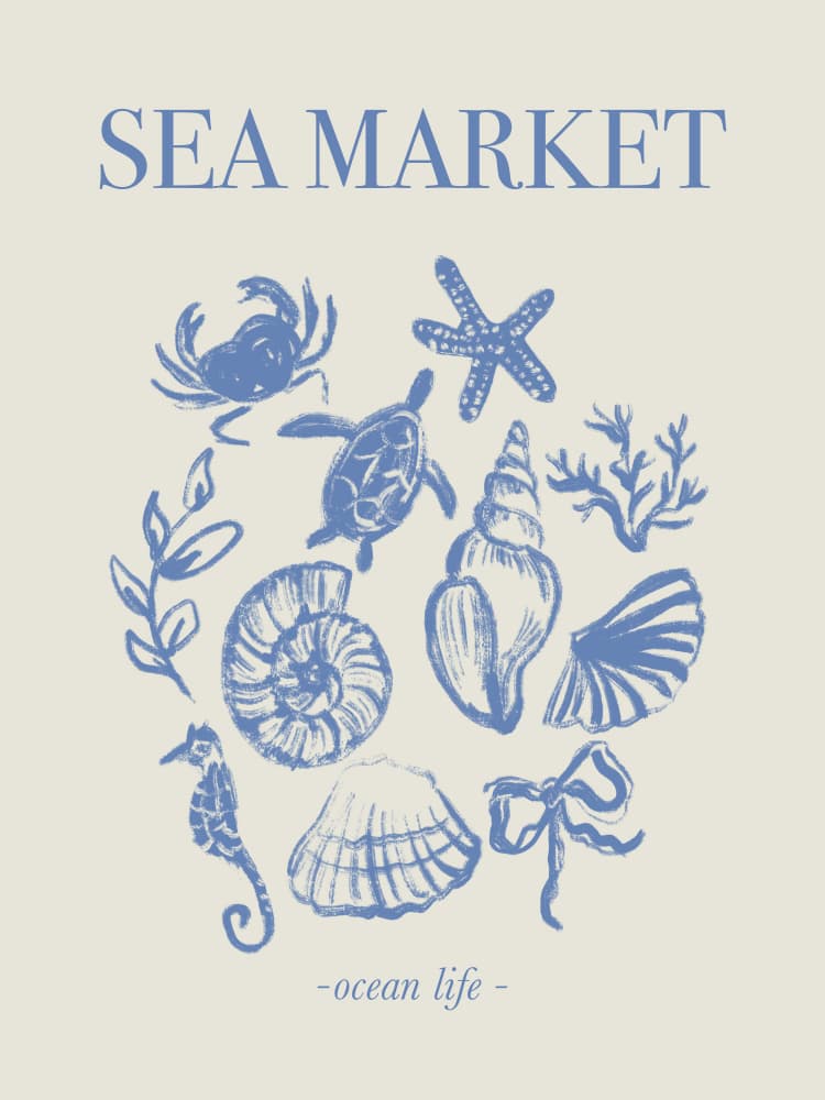 Sea Market Blue Artprint