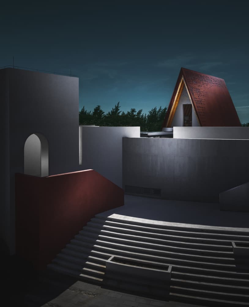 Minimalist Night Architecture by Alvin Wang — canvas wall art