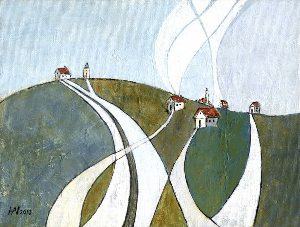 Winding Paths Village by Aniko Hencz — canvas wall art
