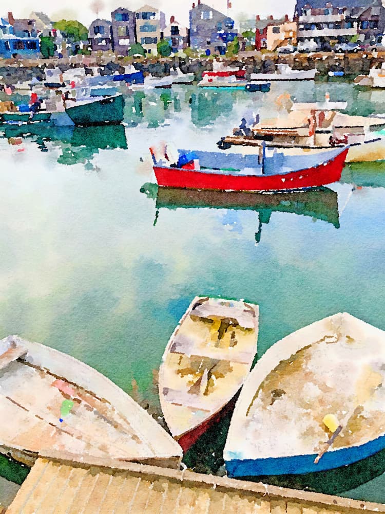 Colorful Harbor Boats by Olivia Joy StClaire — canvas wall art