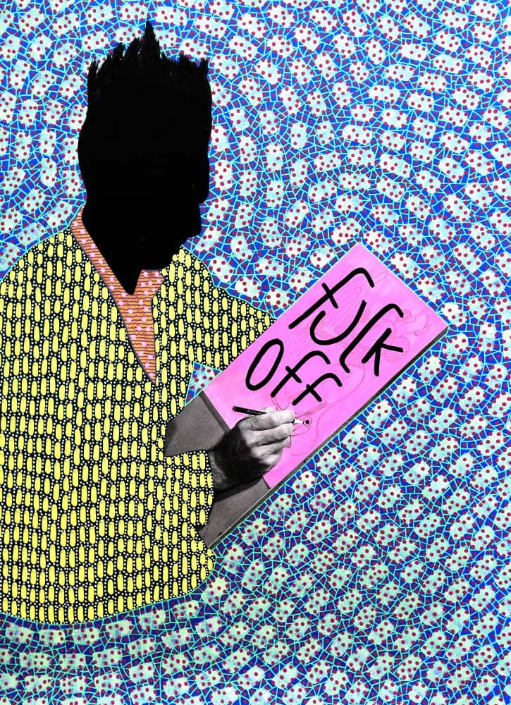 Man Holding Fuck Off Sign by Naomi Vona — canvas wall art