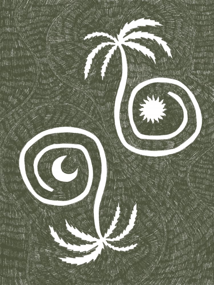 Tropical Sun Moon Palms by Shatha Al Dafai — canvas wall art