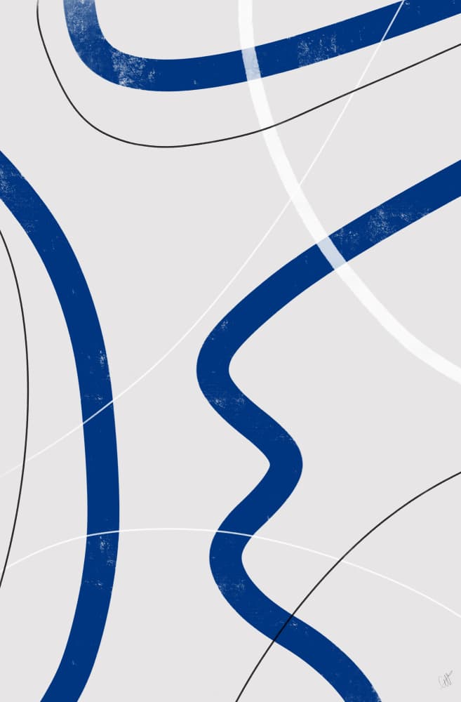 Fluid Blue Abstract Curves by Anne-Marie Volfova — canvas wall art