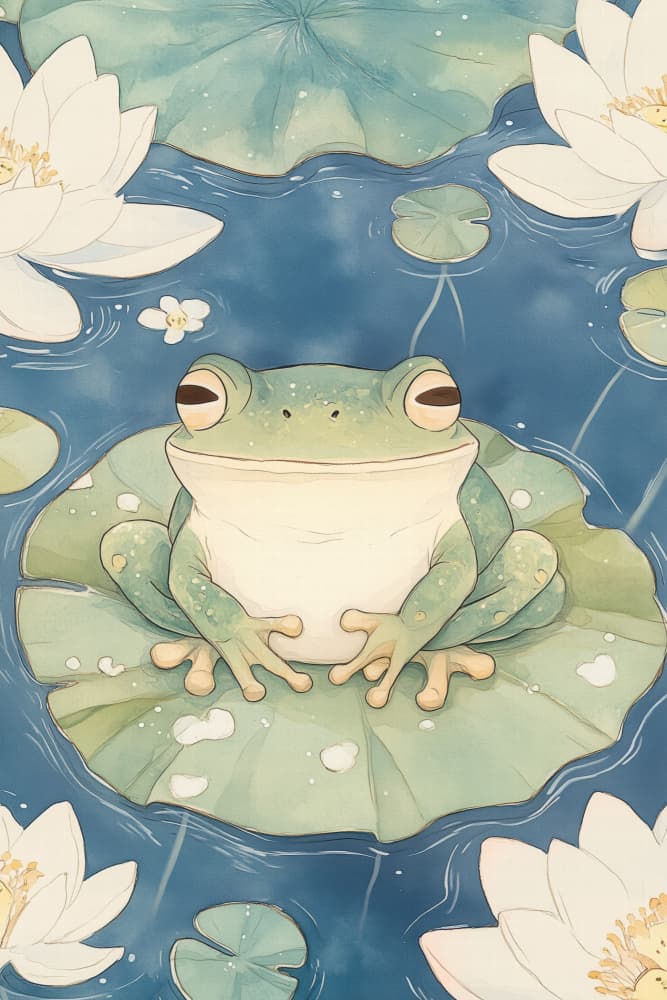 Peaceful Pond Frog by Melloi Art Prints — canvas wall art