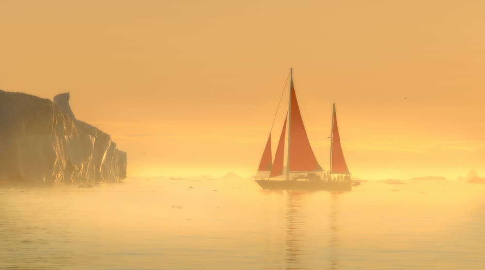 Golden Arctic Sailboat by Yanny Liu — canvas wall art