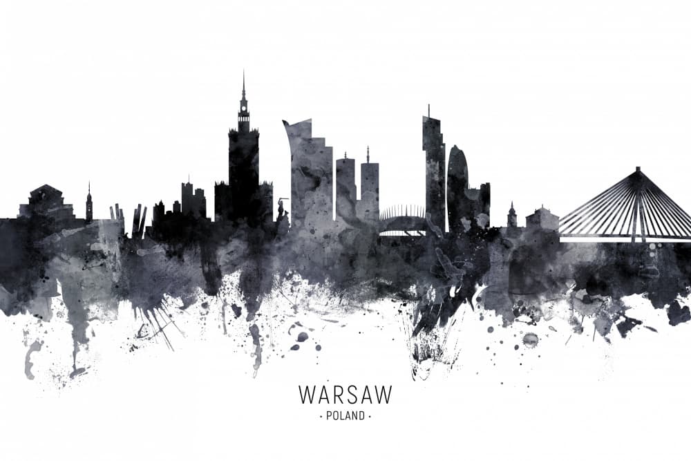 Warsaw Watercolor Skyline by Michael Tompsett — canvas wall art