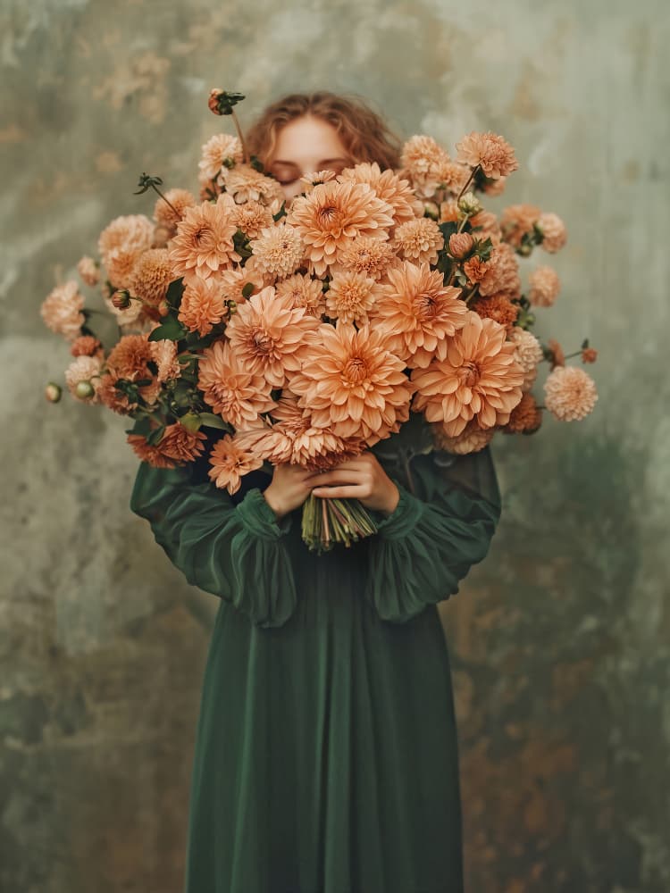 Woman Hidden by Dahlias by Annika Persson — canvas wall art