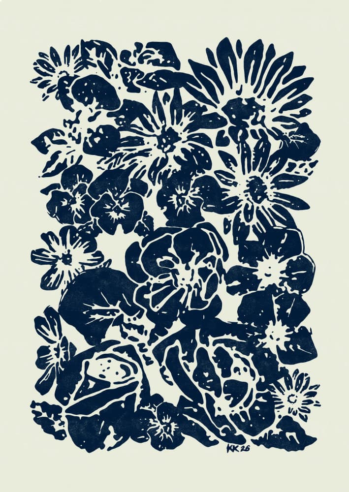 Indigo Floral Arrangement by Katariina Kosunen — canvas wall art