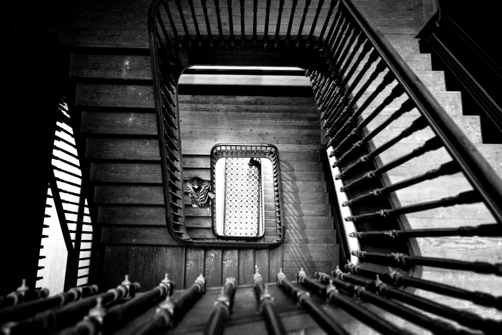 Elegant Staircase Mirror View by Jorge Pimenta — canvas wall art