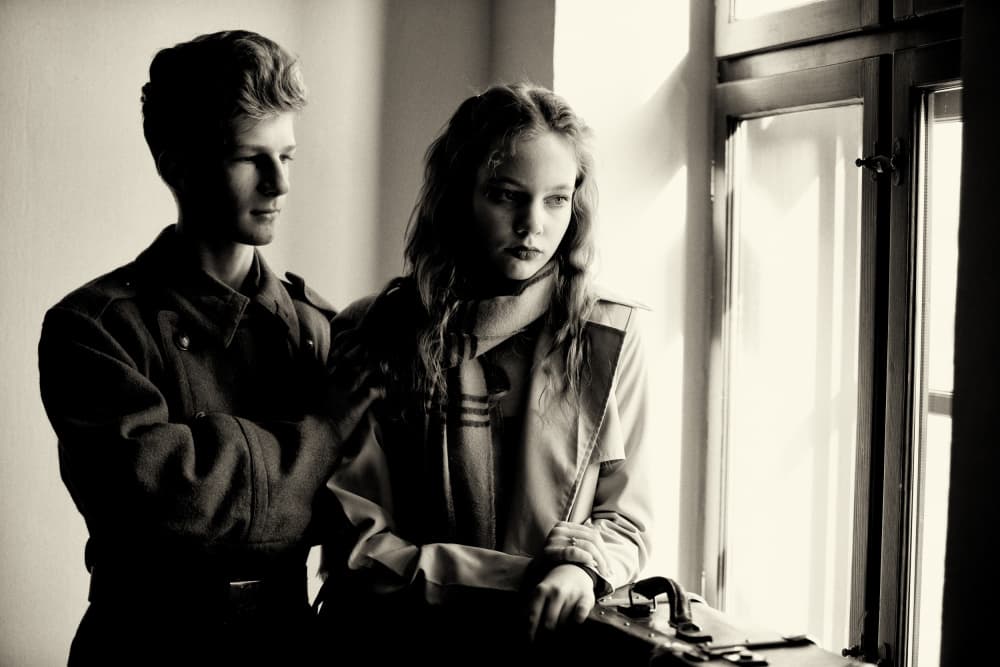 Wartime Couple Window Gaze by Mihai Bogdan R — canvas wall art