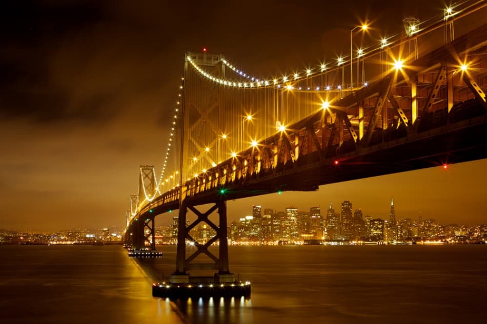 Bay Bridge Golden Glow by Evgeny Vasenev — canvas wall art