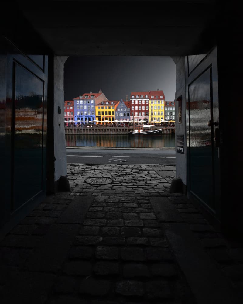 Nyhavn Canal Archway View by Jorge Pimenta — canvas wall art